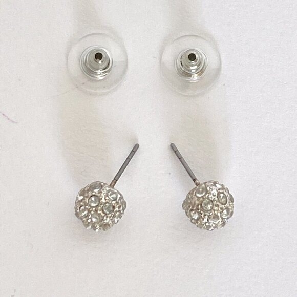 Crystal Rhinestones Disco Ball 8mm Pave Silver Tone Stud Pierced Earrings - Picture 3 of 7